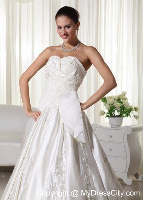 Pretty Ruched Embroidery Beaded Chapel Train Church Wedding Dresses