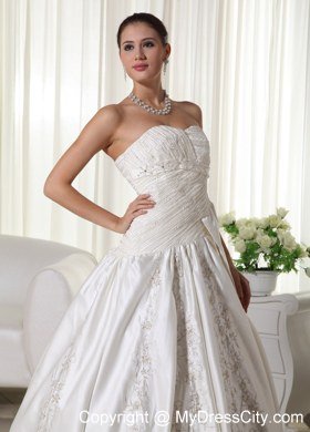 Pretty Ruched Embroidery Beaded Chapel Train Church Wedding Dresses