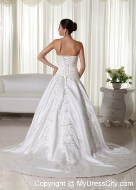 Pretty Ruched Embroidery Beaded Chapel Train Church Wedding Dresses