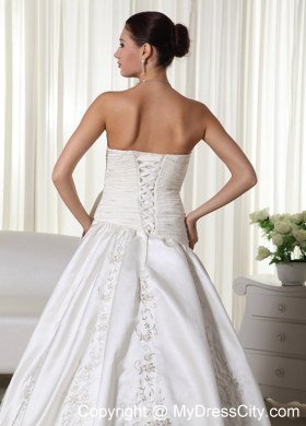 Pretty Ruched Embroidery Beaded Chapel Train Church Wedding Dresses