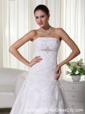 Popular Beaded Lace Court Train Strapless 2013 Garden Wedding Dress