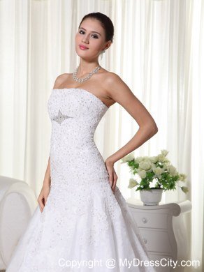 Popular Beaded Lace Court Train Strapless 2013 Garden Wedding Dress