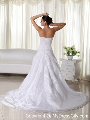 Popular Beaded Lace Court Train Strapless 2013 Garden Wedding Dress