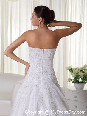 Popular Beaded Lace Court Train Strapless 2013 Garden Wedding Dress