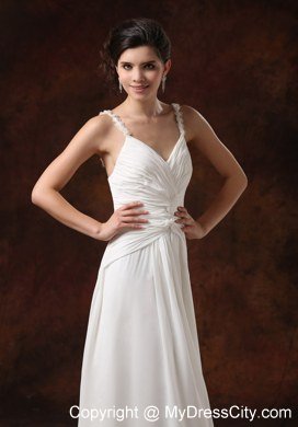 Spaghetti Straps Ruching Empire Floor-length Wedding Reception Dress