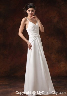 Spaghetti Straps Ruching Empire Floor-length Wedding Reception Dress