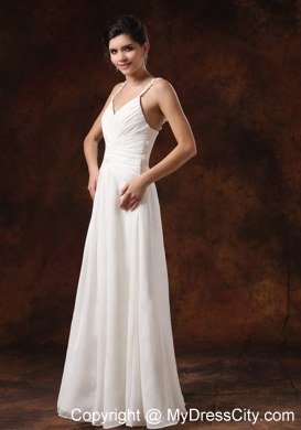 Spaghetti Straps Ruching Empire Floor-length Wedding Reception Dress