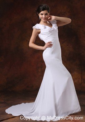 Ruching Tiers V-neck Court Train Chiffon Dress for 2013 Garden Wedding