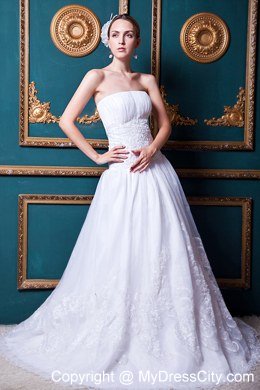 Plus Size Strapless Brush Train Organza Lace Wedding Anniversary Dress