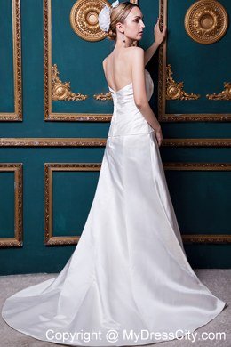 Appliques Ruching Court Train Strapless Garden Wedding Bridal Gown