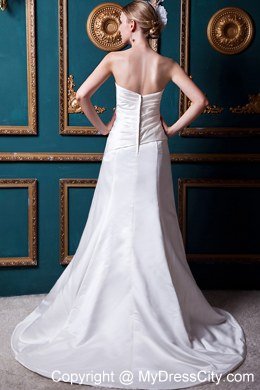 Appliques Ruching Court Train Strapless Garden Wedding Bridal Gown