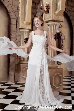 Ruched Lace Chiffon Straps Watteau Train Dresses for 2013 Wedding