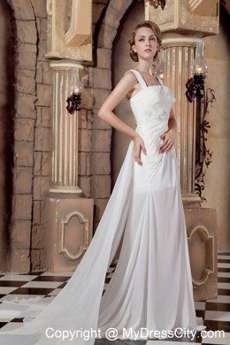 Ruched Lace Chiffon Straps Watteau Train Dresses for 2013 Wedding