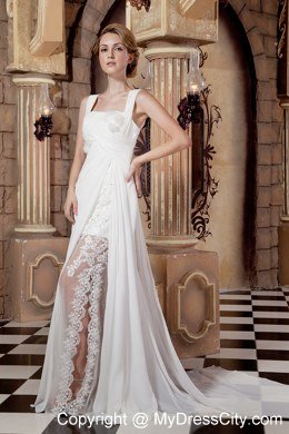 Ruched Lace Chiffon Straps Watteau Train Dresses for 2013 Wedding