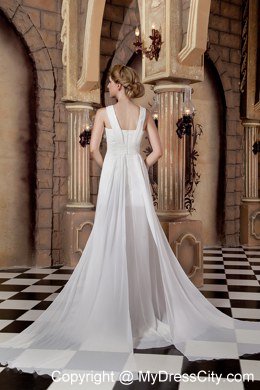 Ruched Lace Chiffon Straps Watteau Train Dresses for 2013 Wedding