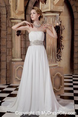 Empire Ruching Chiffon Maternity Wedding Dress with Beaded Belt