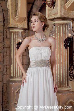 Empire Ruching Chiffon Maternity Wedding Dress with Beaded Belt