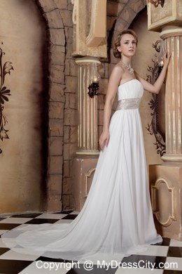 Empire Ruching Chiffon Maternity Wedding Dress with Beaded Belt