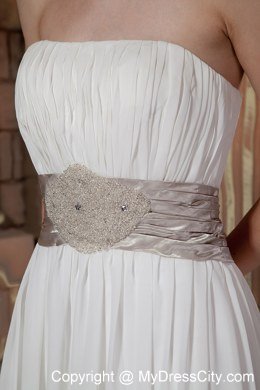 Empire Ruching Chiffon Maternity Wedding Dress with Beaded Belt