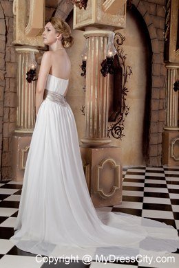 Empire Ruching Chiffon Maternity Wedding Dress with Beaded Belt