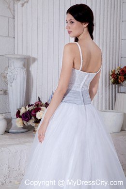 Spaghetti Straps Appliques Wedding Dresses with Silver Flower Sash