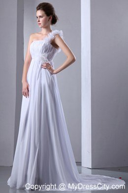 Plus Size A-line Flowers One Shoulder Chiffon Ruches Wedding Dress