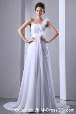 Plus Size A-line Flowers One Shoulder Chiffon Ruches Wedding Dress