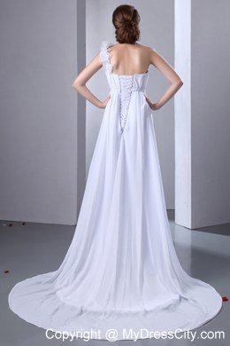 Plus Size A-line Flowers One Shoulder Chiffon Ruches Wedding Dress