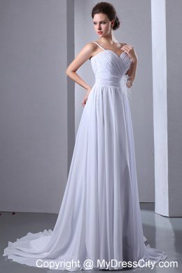 Simple Spaghetti Straps Wedding Dress with Court Train Ruches