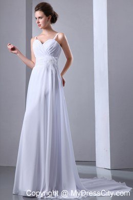 Simple Spaghetti Straps Wedding Dress with Court Train Ruches