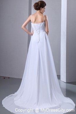 Simple Spaghetti Straps Wedding Dress with Court Train Ruches