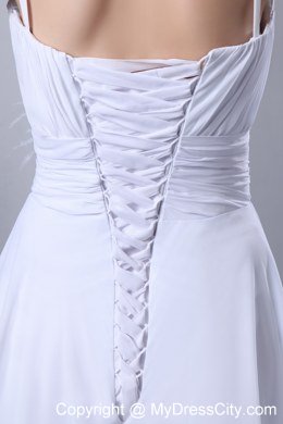 Simple Spaghetti Straps Wedding Dress with Court Train Ruches