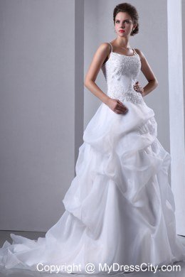 Fashionable Spaghetti Straps Court Train Appliques Wedding Dress