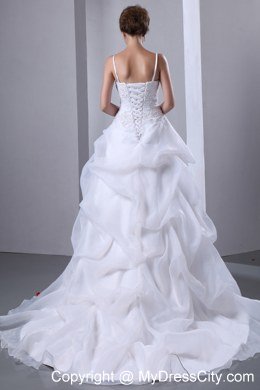 Fashionable Spaghetti Straps Court Train Appliques Wedding Dress