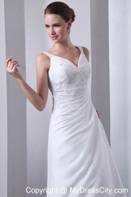 Elegant Straps Satin Ruches and Beading Wedding Dress 2013