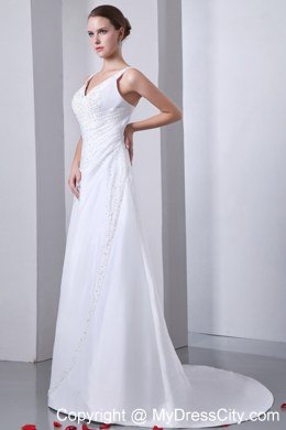 Elegant Straps Satin Ruches and Beading Wedding Dress 2013