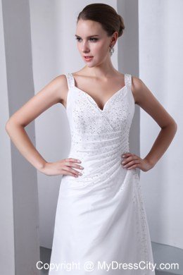 Elegant Straps Satin Ruches and Beading Wedding Dress 2013