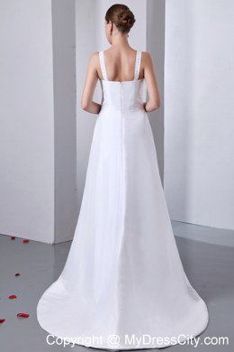 Elegant Straps Satin Ruches and Beading Wedding Dress 2013