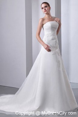 2013 One Shoulder Lace Wedding Dress with Chapel Train Organza