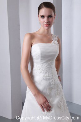 2013 One Shoulder Lace Wedding Dress with Chapel Train Organza