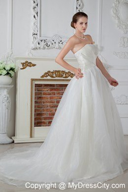 Unique Strapless Court Train Wedding Dress with Organza Ruches