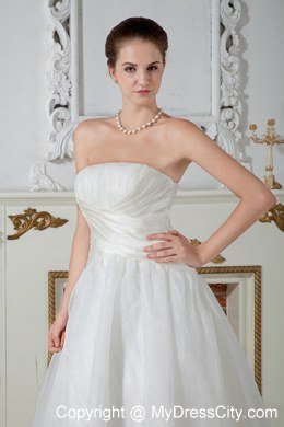 Unique Strapless Court Train Wedding Dress with Organza Ruches