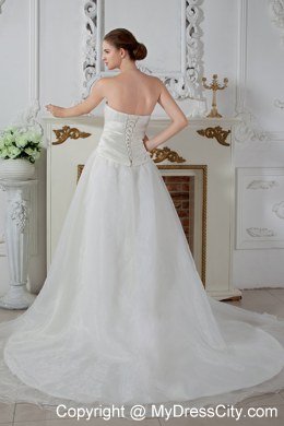 Unique Strapless Court Train Wedding Dress with Organza Ruches