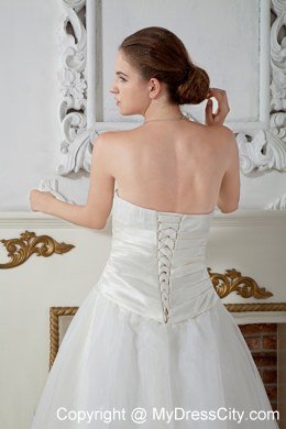 Unique Strapless Court Train Wedding Dress with Organza Ruches