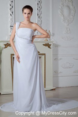 Sweet One Shoulder Chiffon Beading and Ruches Wedding Dress