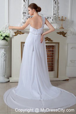 Sweet One Shoulder Chiffon Beading and Ruches Wedding Dress