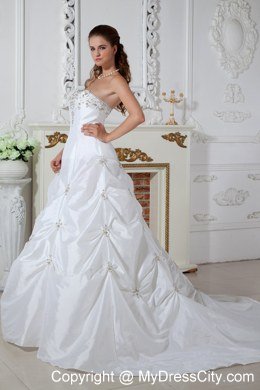 Brand New Strapless Pick-ups Appliques Wedding Dress for Cheap