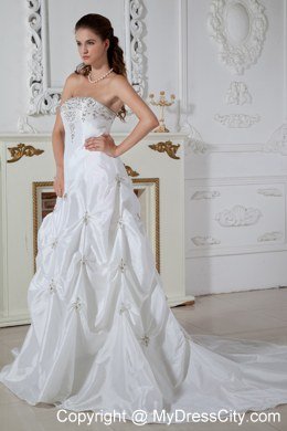 Brand New Strapless Pick-ups Appliques Wedding Dress for Cheap