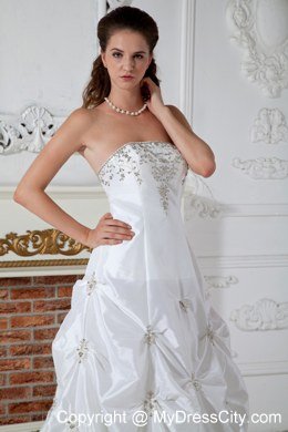 Brand New Strapless Pick-ups Appliques Wedding Dress for Cheap