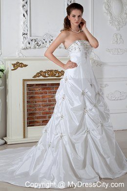 Brand New Strapless Pick-ups Appliques Wedding Dress for Cheap